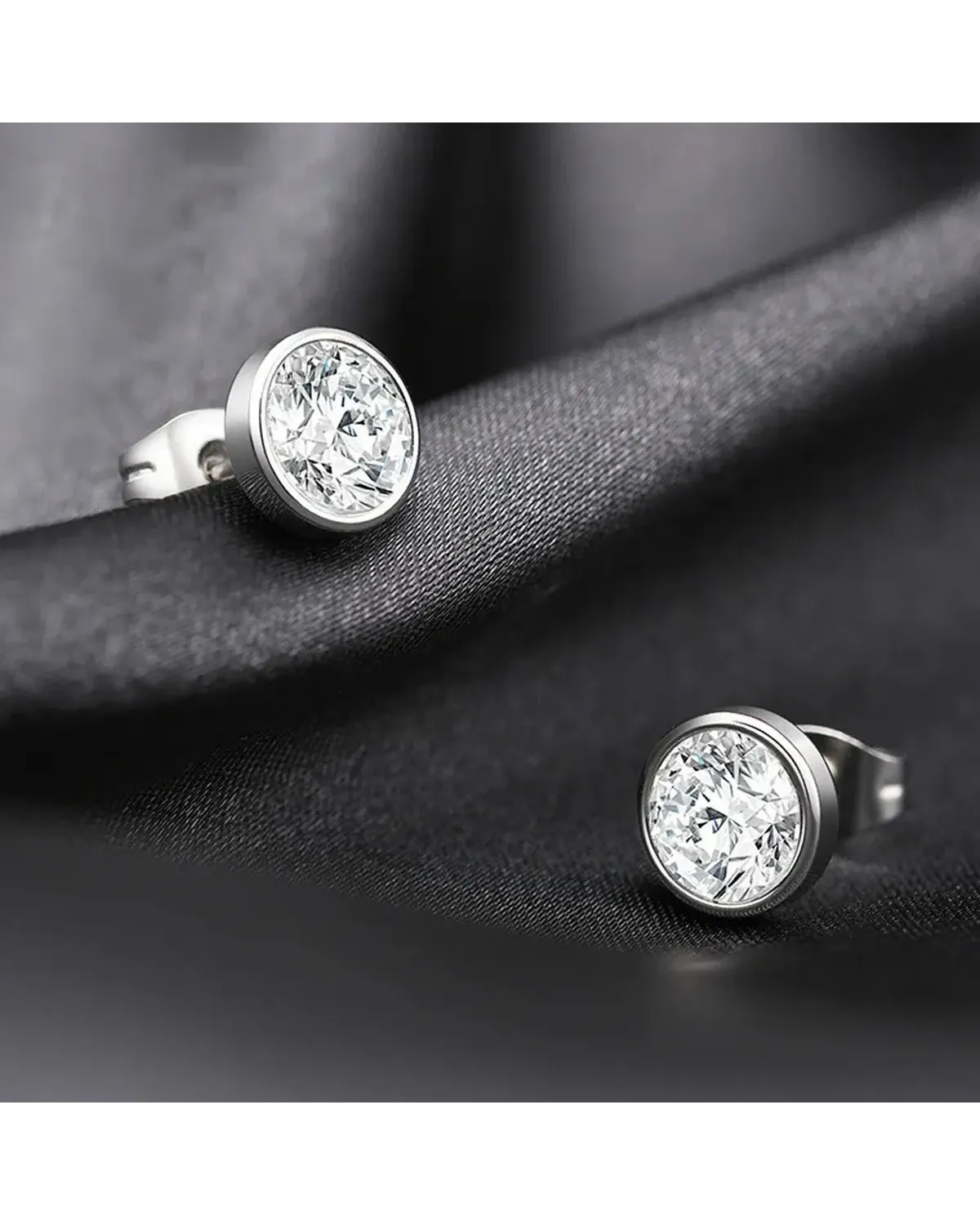 Kolczyki stalowe srebrne - sztyft (BK040)