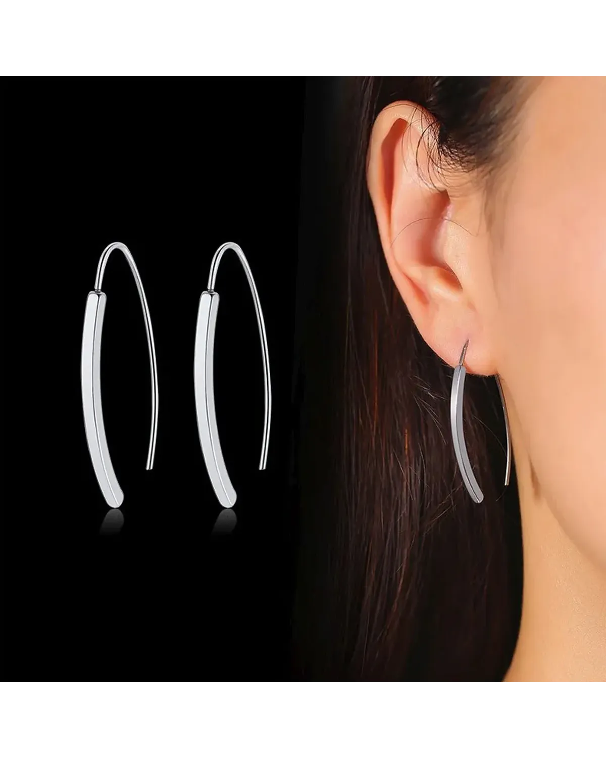 Kolczyki stalowe srebrne - linia prosta (BK041)