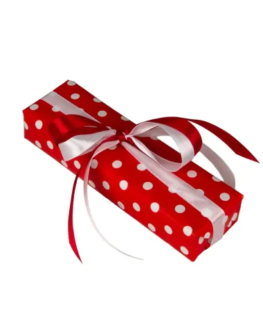 Pakowanie prezentów - papier czerwony w białe groszki (WZ0044)