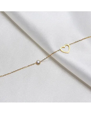 Naszyjnik stalowy złoty - serce (BM034)