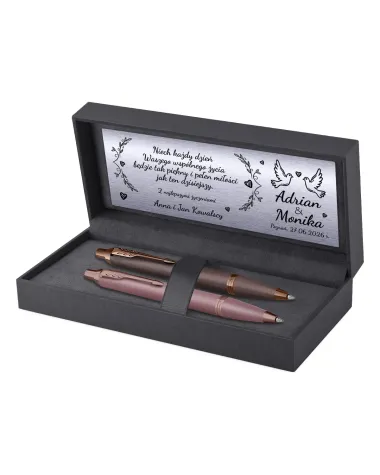 Długopisy Parker IM Rituals Mauve + Burgundy w Pudełku z grawerem na Ślub (2235416/2190514)