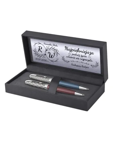 Długopisy Parker Sonnet metal red + metal blue CT w Pudełku z Grawerem na Ślub (2119783/2119649)