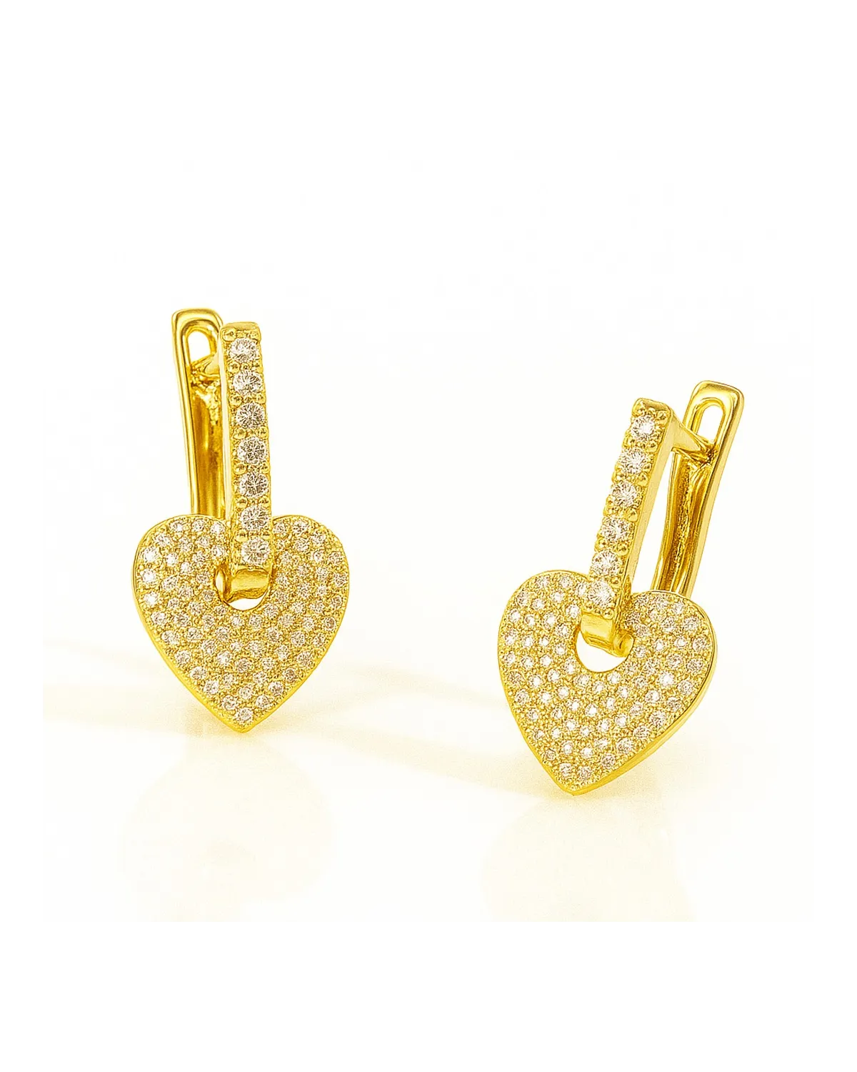 Kolczyki ze stali szlachetnej pozłacane 14k złotem, cyrkonie serca KST3495 Kolczyki ze stali szlachetnej pozłacane 14k złotem, cyrkonie serca KST3495