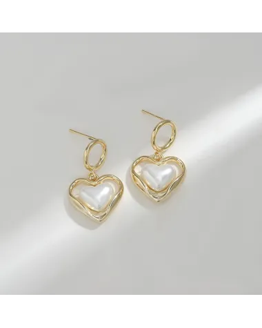 Kolczyki ze stali szlachetnej platerowane 14k złote, perły SERCA, sztyft srebro S925KST3341