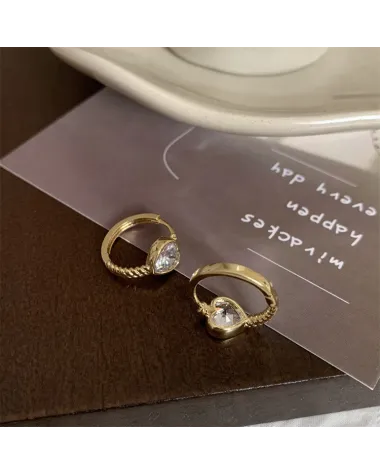 Kolczyki ze stali szlachetnej platerowane 14k złote, cyrkonie SERCA KST3339
