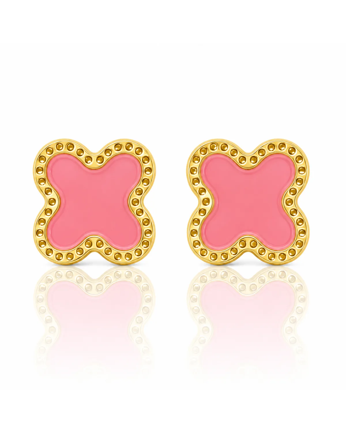 Kolczyki ze stali szlachetnej pozłacane 14k złotem, sztyft, róż Koniczynki 13mm KST3608 Kolczyki ze stali szlachetnej pozłacane 14k złotem, sztyft, róż Koniczynki 13mm KST3608