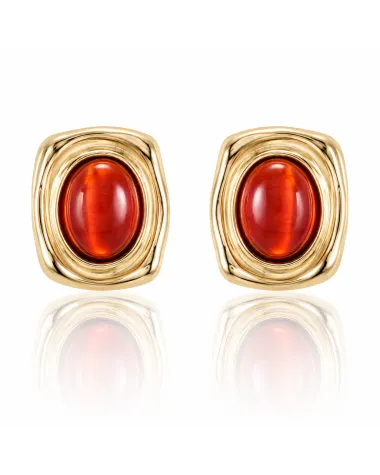Kolczyki ze stali szlachetnej pozłacane 14k złotem, eleganckie czerwone kamień KST3610CZE