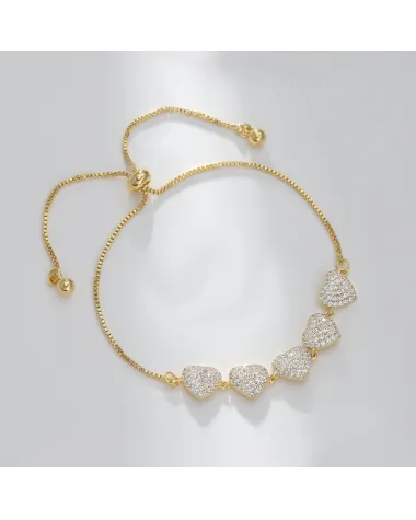 Bransoletka na rękę stal chirurgiczna pozłacana 14k złotem, SERCA cyrkonie BST1534
