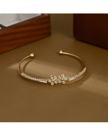 Bransoletka na rękę stal chirurgiczna pozłacana 14k złotem, cyrkonie - BST1559