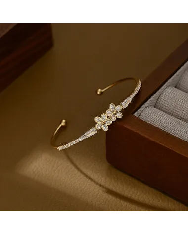 Bransoletka na rękę stal chirurgiczna pozłacana 14k złotem, cyrkonie - BST1559