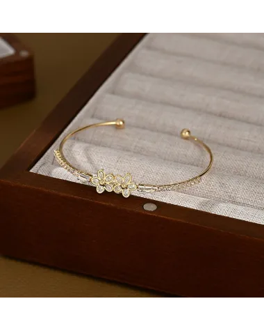 Bransoletka na rękę stal chirurgiczna pozłacana 14k złotem, cyrkonie - BST1559