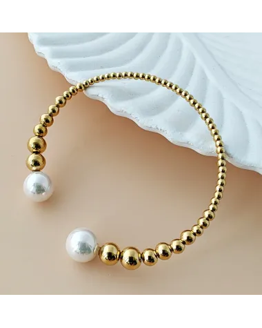 Bransoletka na rękę stal chirurgiczna pozłacana 14k złotem, perły BST1563