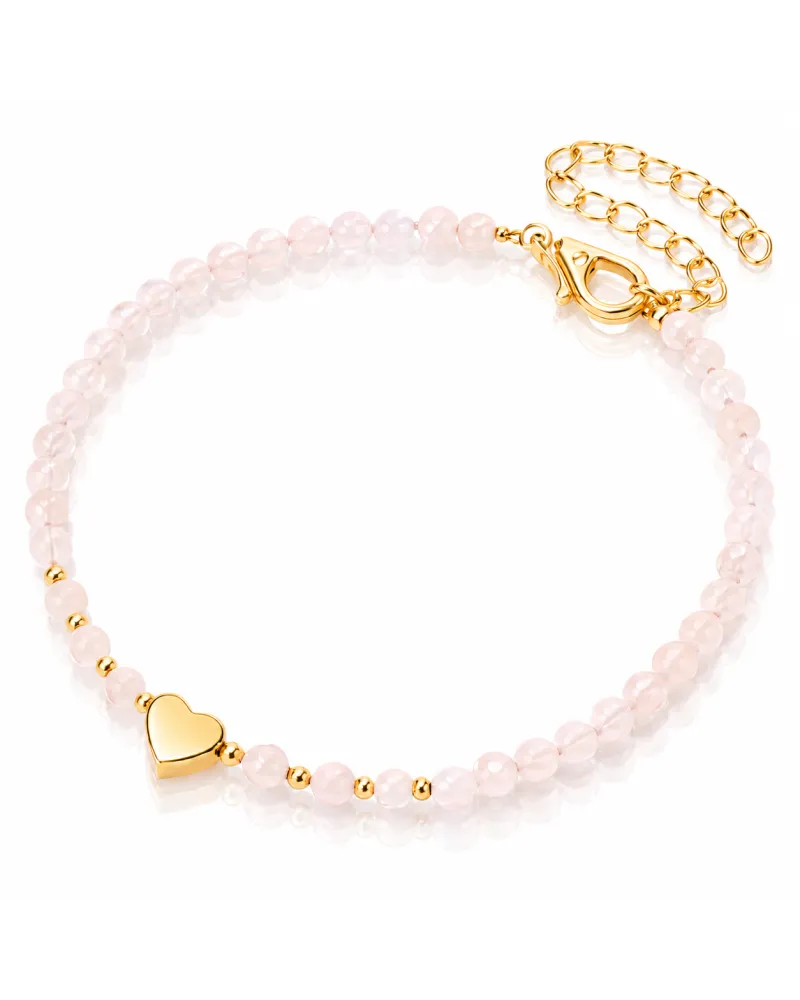 Bransoletka na rękę stal chirurgiczna pozłacana 18k złotem, Serce, Kamienie Różowy Kwarc BST1623 Bransoletka na rękę stal chirurgiczna pozłacana 18k złotem, Serce, Kamienie Różowy Kwarc BST1623