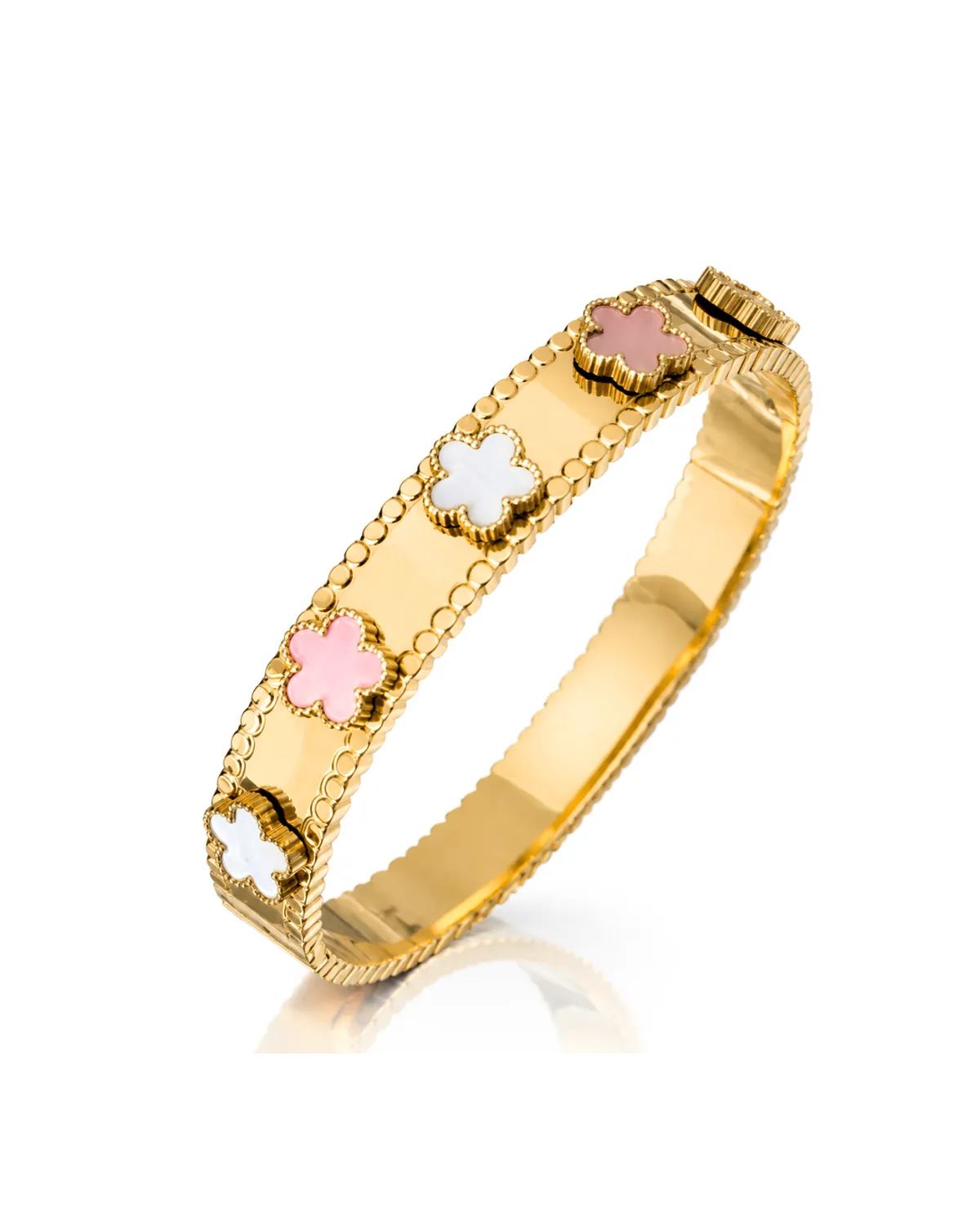 Bransoletka na rękę stal chirurgiczna pozłacana 14k złotem,obręcz koniczynki BST1749 Bransoletka na rękę stal chirurgiczna pozłacana 14k złotem,obręcz koniczynki BST1749