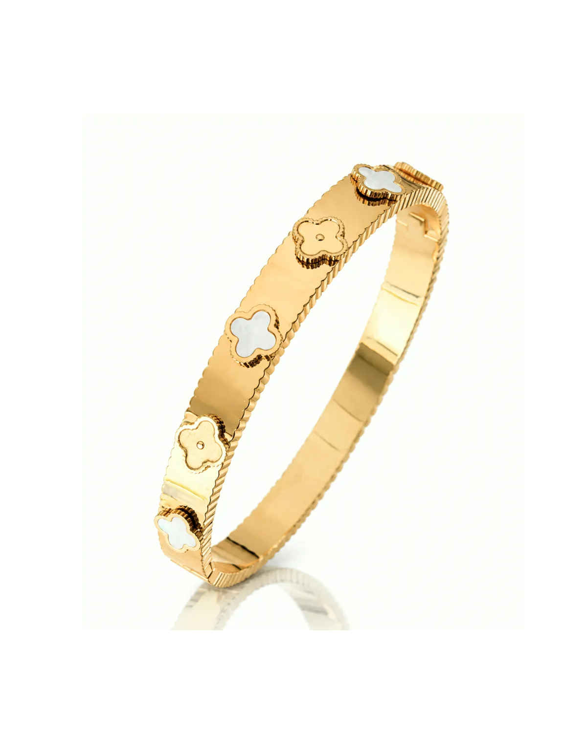 Bransoletka na rękę stal chirurgiczna pozłacana 14k złotem, obręcz koniczynki BST1752 Bransoletka na rękę stal chirurgiczna pozłacana 14k złotem, obręcz koniczynki BST1752