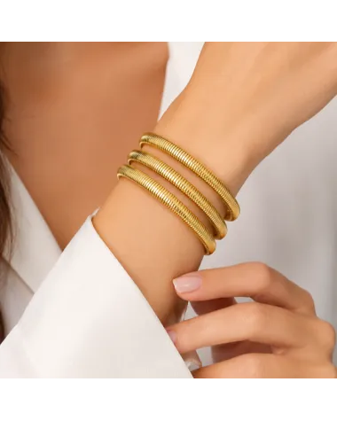 Potr&oacute;jna bransoletka na rękę stal chirurgiczna pozłacana 14k złotem, wężyk BST1748