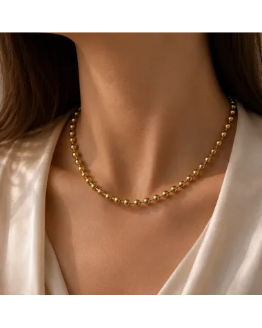 Naszyjnik stal szlachetna pozłacana 14k złotem, kuleczki 6mm NST2361