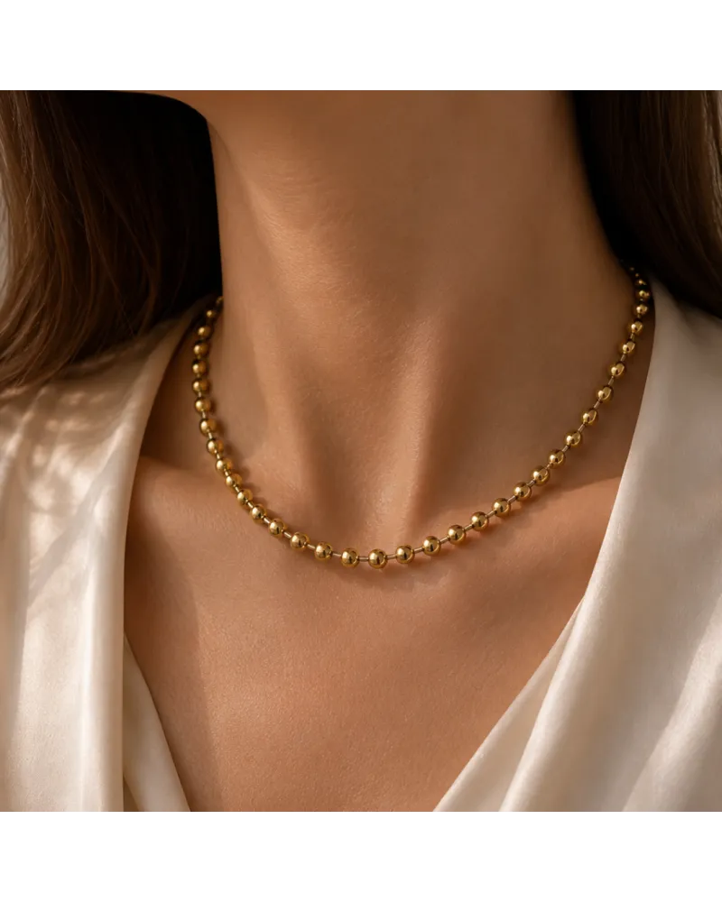 Naszyjnik stal szlachetna pozłacana 14k złotem, kuleczki 6mm NST2361 Naszyjnik stal szlachetna pozłacana 14k złotem, kuleczki 6mm NST2361