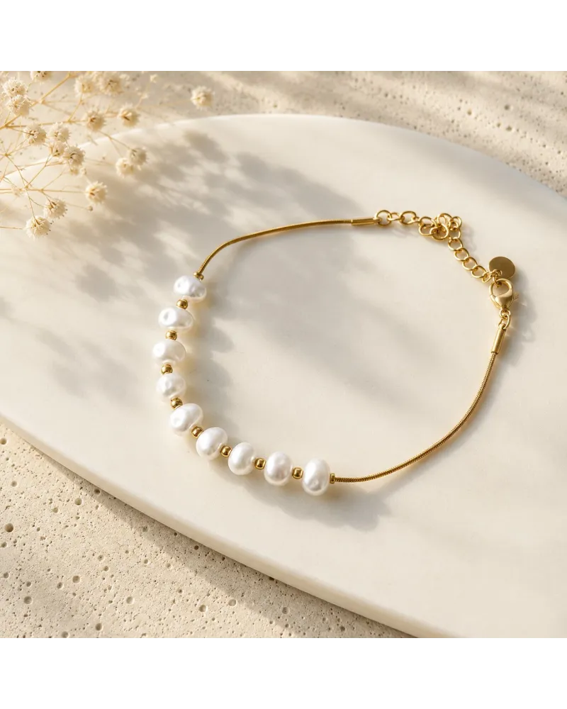 Bransoletka na rękę ze stali szlachetnej platerowana 14k złotem, Perełki BST1607 Bransoletka na rękę ze stali szlachetnej platerowana 14k złotem, Perełki BST1607