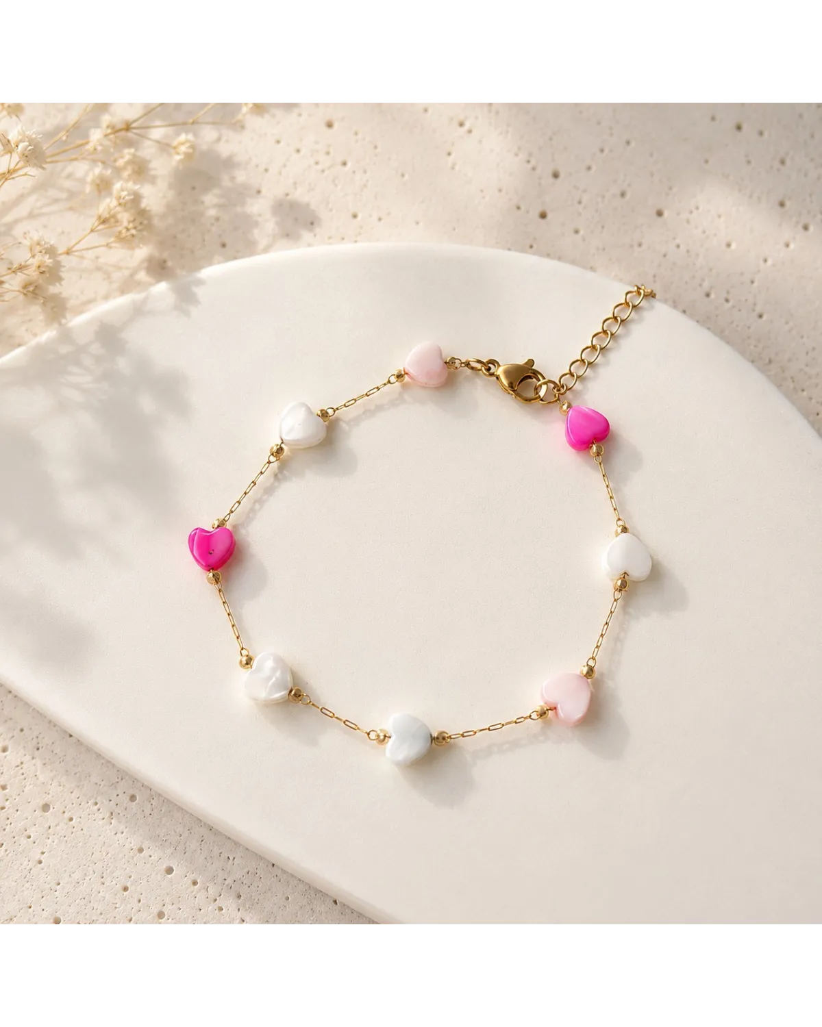 Bransoletka na rękę stal chirurgiczna pozłacana 14k złotem, Pastelowe Serca BST1611 Bransoletka na rękę stal chirurgiczna pozłacana 14k złotem, Pastelowe Serca BST1611