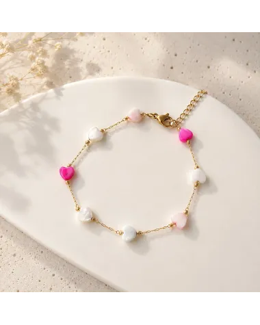 Bransoletka na rękę stal chirurgiczna pozłacana 14k złotem, Pastelowe Serca BST1611