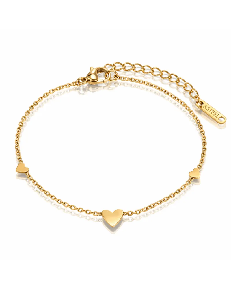 Bransoletka na rękę stal chirurgiczna pozłacana 14k złotem, Złote Serca BST1625 Bransoletka na rękę stal chirurgiczna pozłacana 14k złotem, Złote Serca BST1625