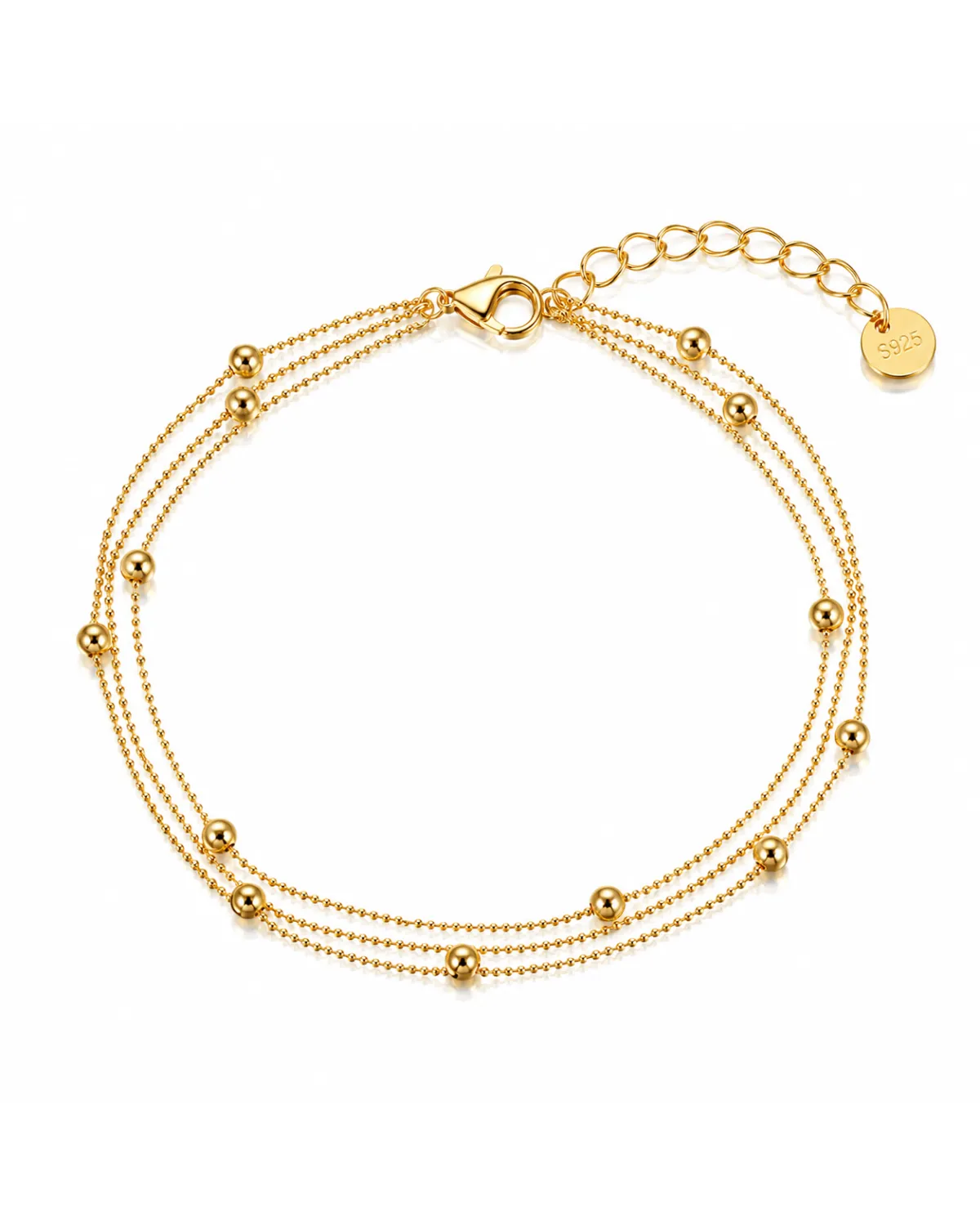 Potrójna bransoletka na rękę stal chirurgiczna pozłacana 14k złotem, kuleczki BST1746 Potrójna bransoletka na rękę stal chirurgiczna pozłacana 14k złotem, kuleczki BST1746