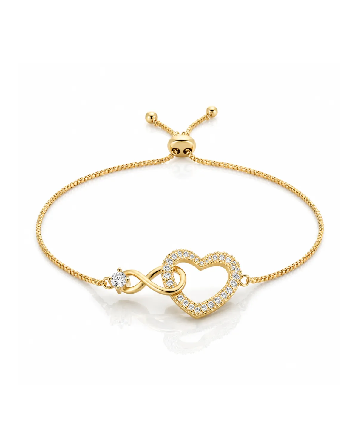 Bransoletka na rękę stal chirurgiczna pozłacana 14k złotem serce, nieskończoność cyrkonie BST1622 Bransoletka na rękę stal chirurgiczna pozłacana 14k złotem serce, nieskończoność cyrkonie BST1622