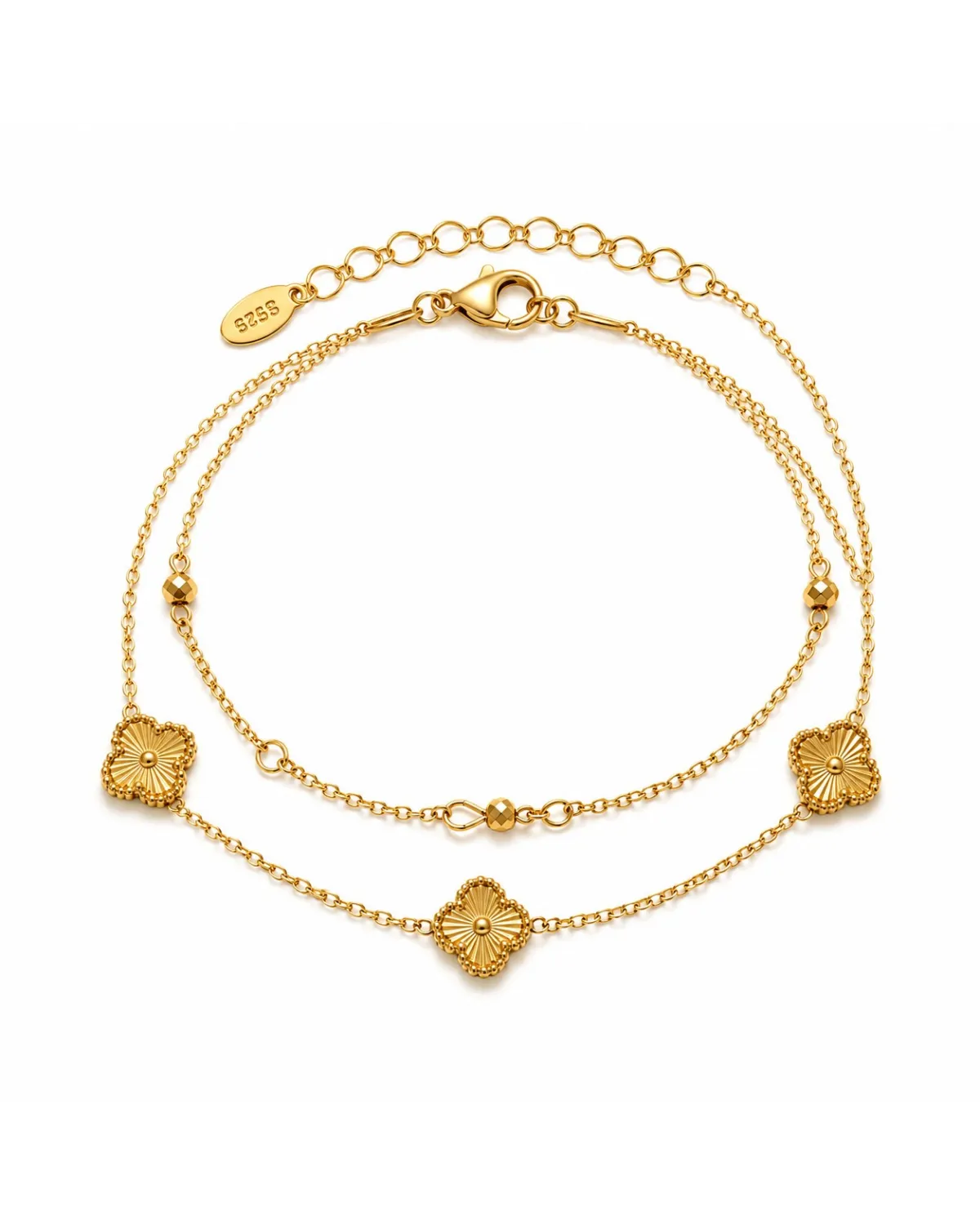 Bransoletka na rękę stal chirurgiczna pozłacana 14k złotem, koniczyny BST1638 Bransoletka na rękę stal chirurgiczna pozłacana 14k złotem, koniczyny BST1638