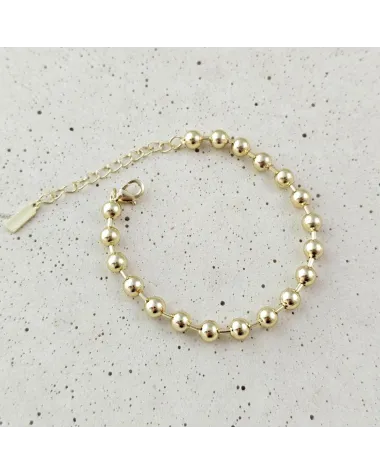 Bransoletka na rękę stal chirurgiczna pozłacana 14k złotem, kuleczki 6mm BST1762