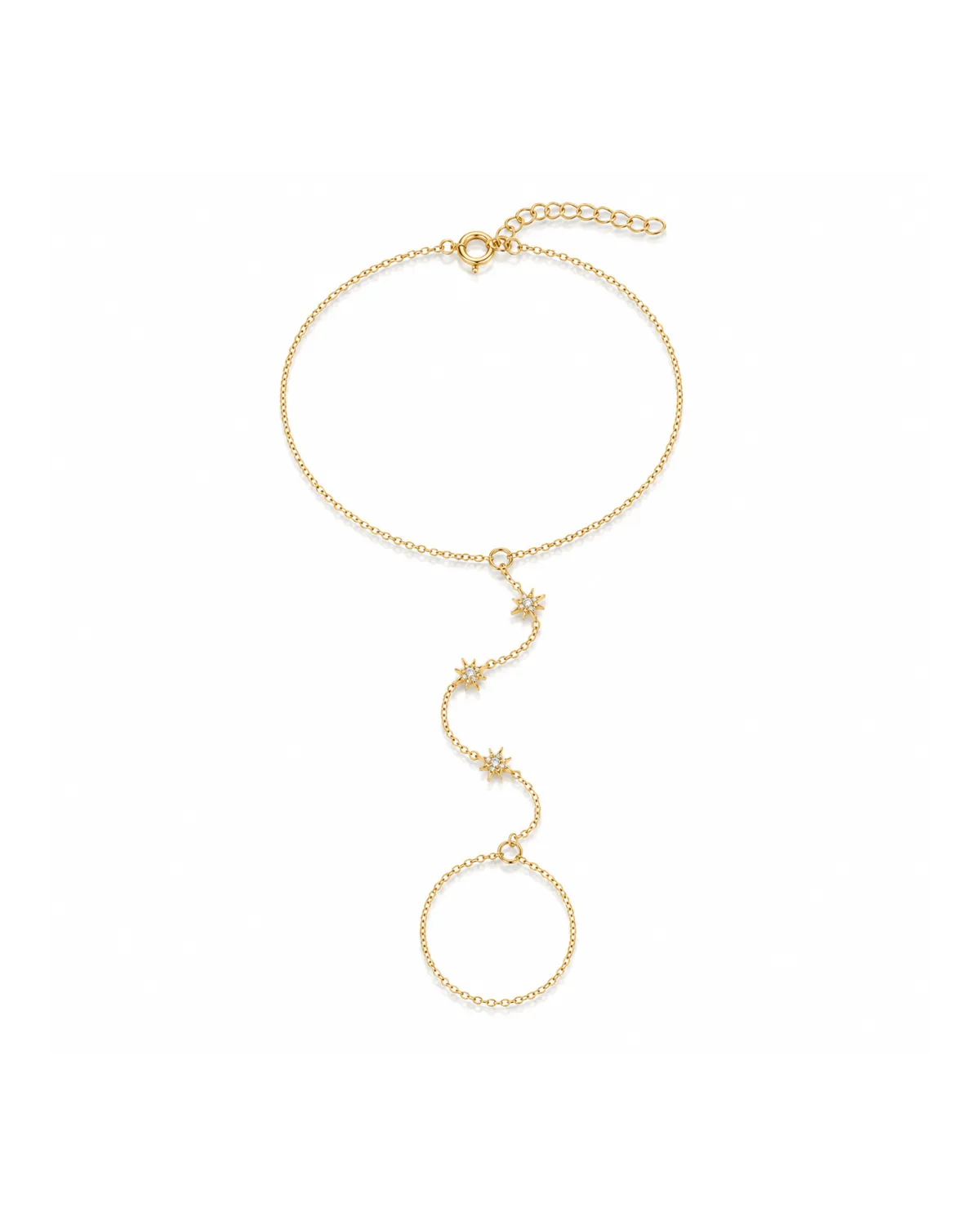 Bransoletka na rękę i palec stal chirurgiczna pozłacana 14k złotem, gwiazdki cyrkonie BST1640 Bransoletka na rękę i palec stal chirurgiczna pozłacana 14k złotem, gwiazdki cyrkonie BST1640