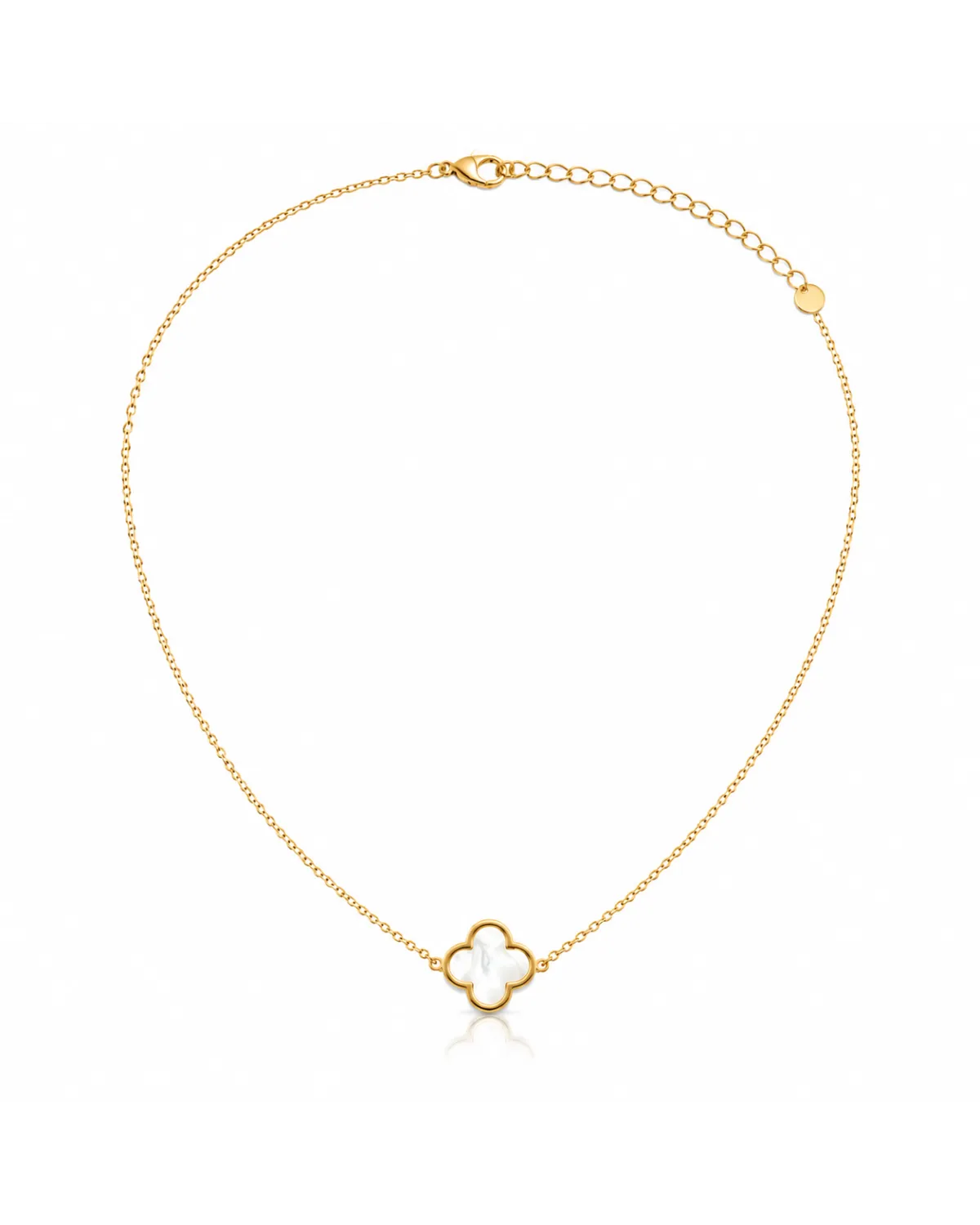 Naszyjnik stal szlachetna pozłacana 14k złotem, 13mm biała koniczynka NST2298