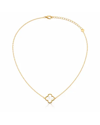 Naszyjnik stal szlachetna pozłacana 14k złotem, 13mm biała koniczynka NST2298