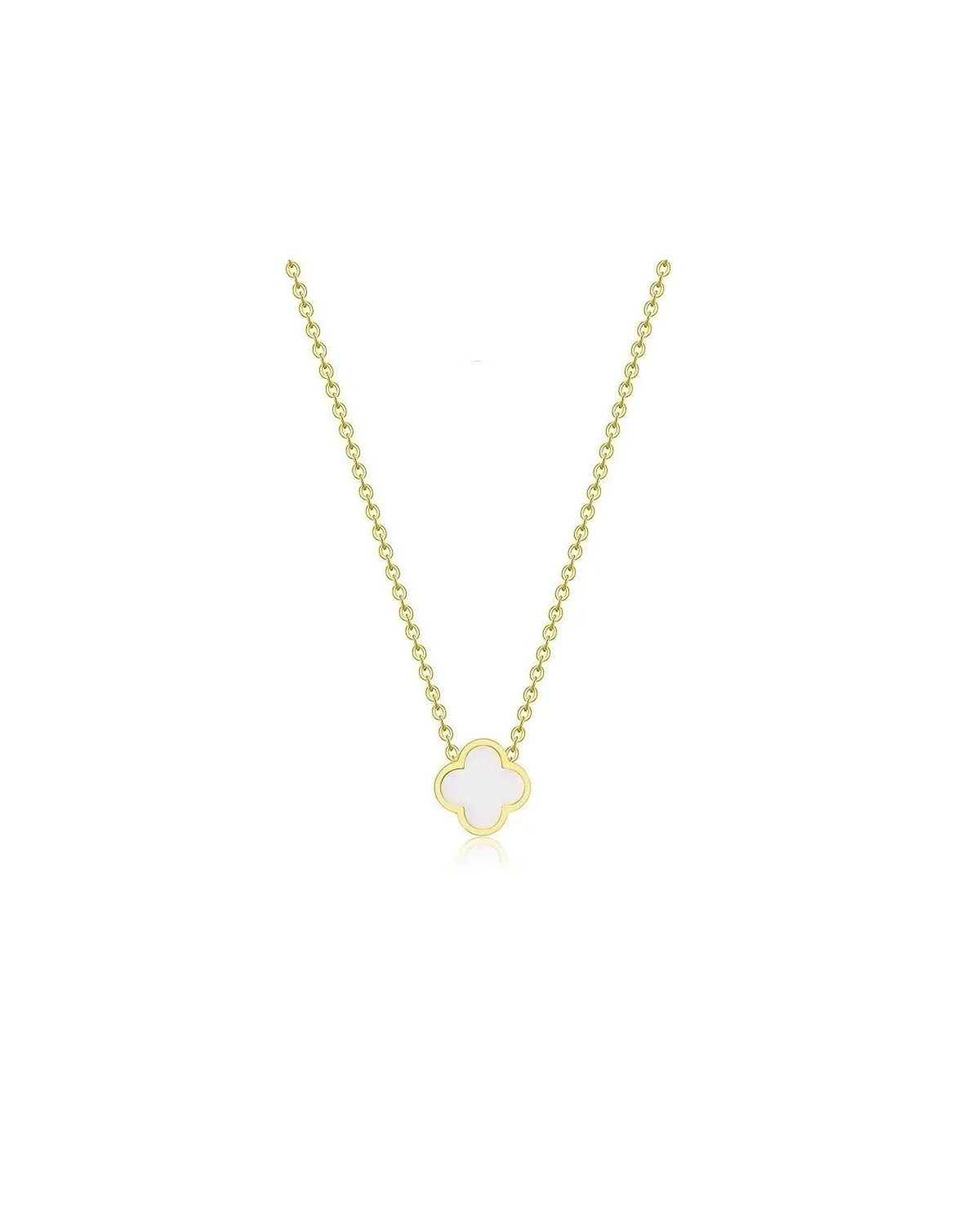 Naszyjnik stal szlachetna pozłacana 14k złotem, 13mm biała koniczynka NST2298