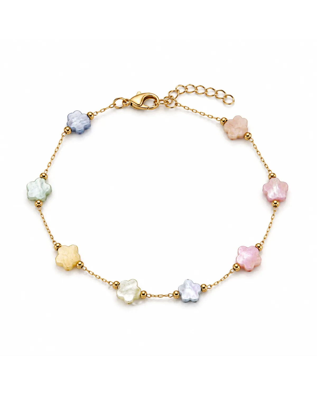 Bransoletka na rękę stal chirurgiczna pozłacana 14k złotem, Pastelowe KWIATY BST1770 Bransoletka na rękę stal chirurgiczna pozłacana 14k złotem, Pastelowe KWIATY BST1770