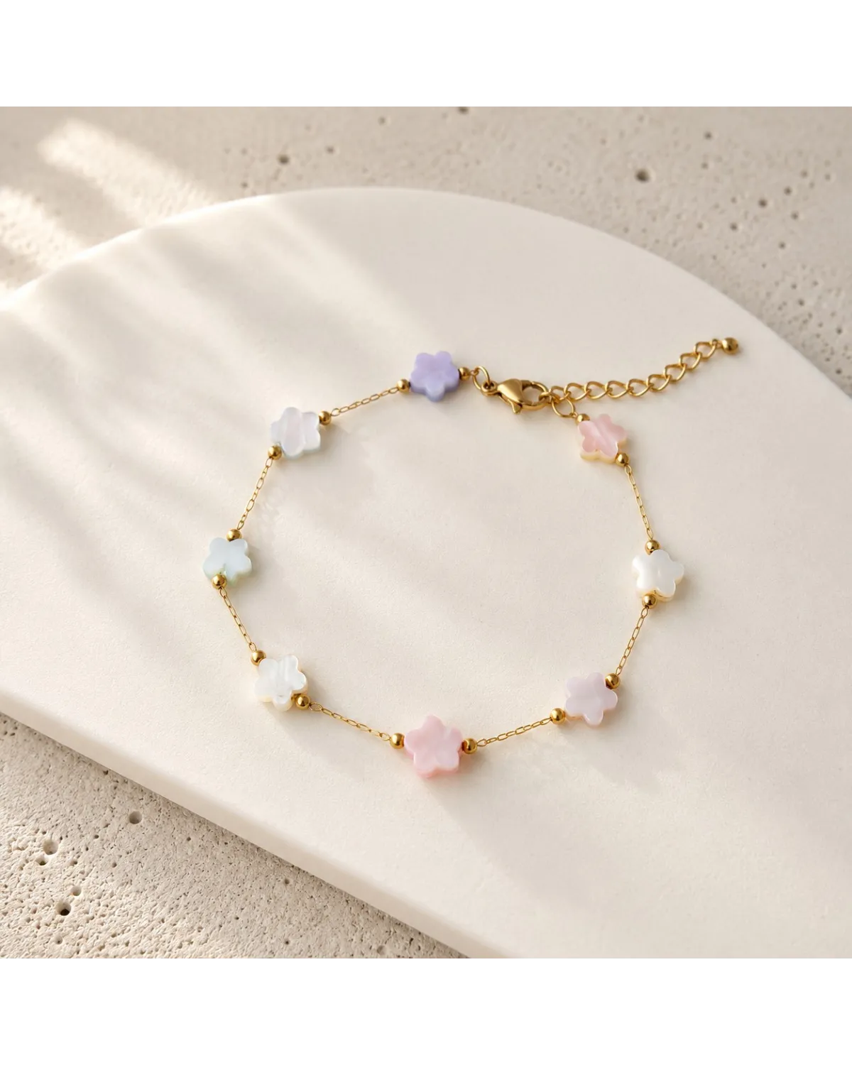 Bransoletka na rękę stal chirurgiczna pozłacana 14k złotem, Pastelowe KWIATY BST1770 Bransoletka na rękę stal chirurgiczna pozłacana 14k złotem, Pastelowe KWIATY BST1770