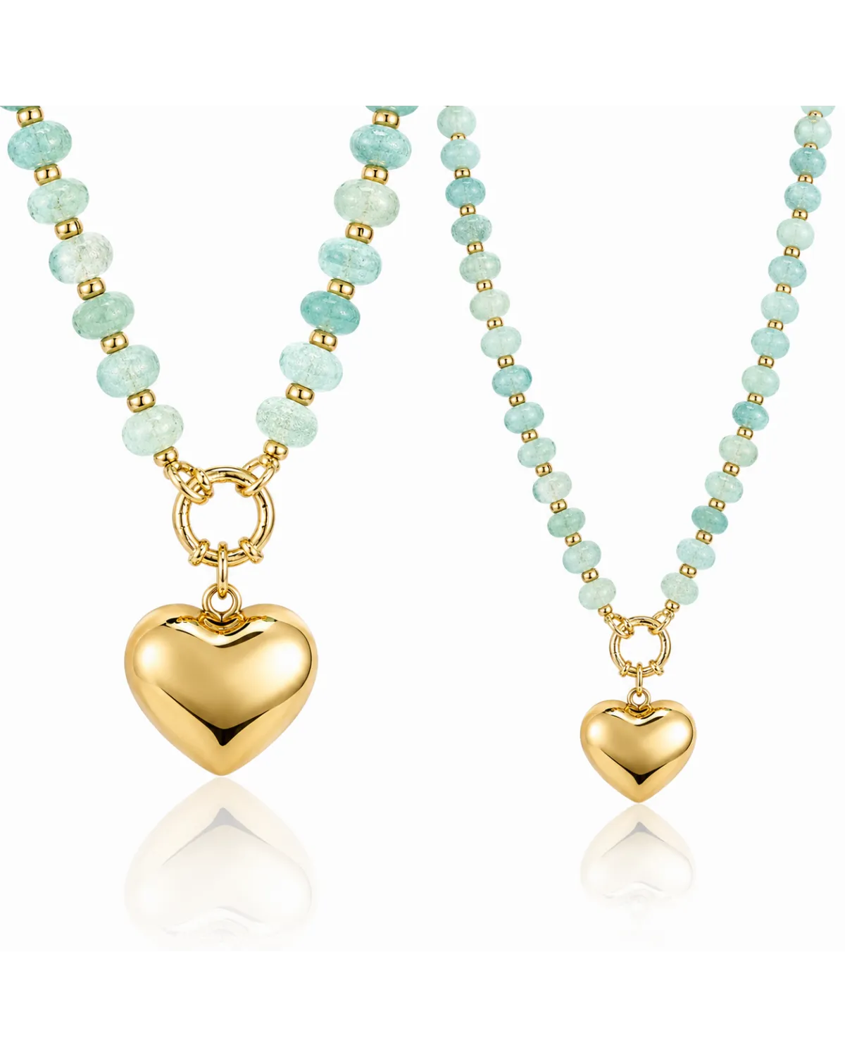 Naszyjnik stal szlachetna pozłacana 14k złotem, kulki kamień naturalny Blue Stone, serce NST2405 Naszyjnik stal szlachetna pozłacana 14k złotem, kulki kamień naturalny Blue Stone, serce NST2405