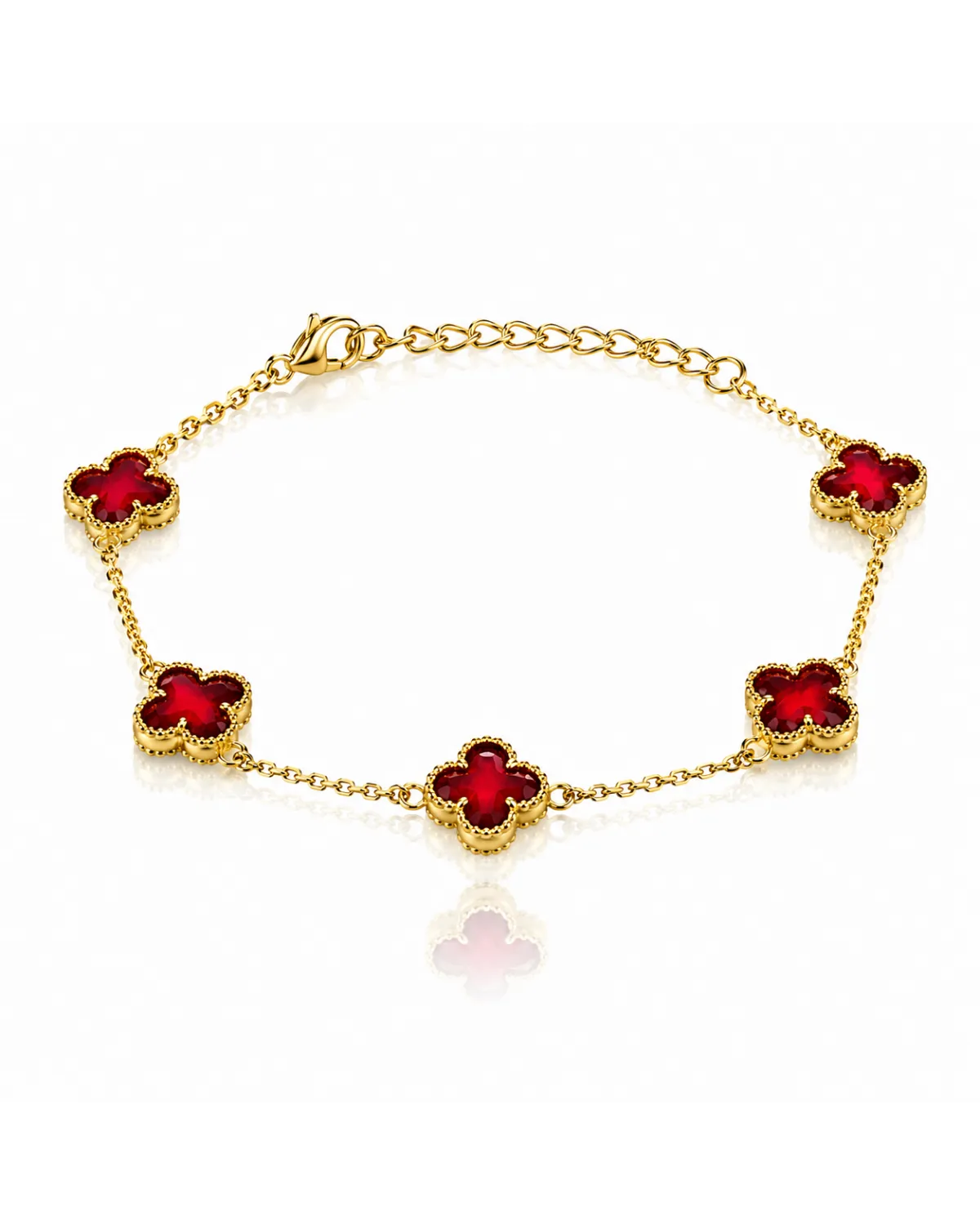 Bransoletka na rękę stal chirurgiczna pozłacana 14k złotem, czerwone KONICZYNY 9mm BST1780 Bransoletka na rękę stal chirurgiczna pozłacana 14k złotem, czerwone KONICZYNY 9mm BST1780