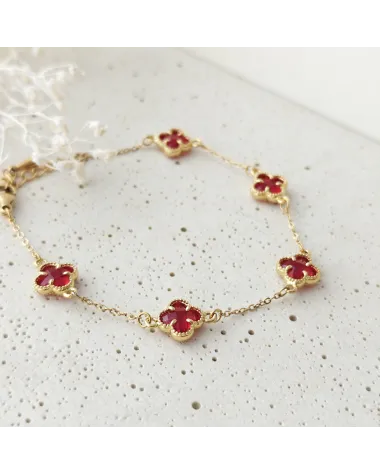 Bransoletka na rękę stal chirurgiczna pozłacana 14k złotem, czerwone KONICZYNY 9mm BST1780