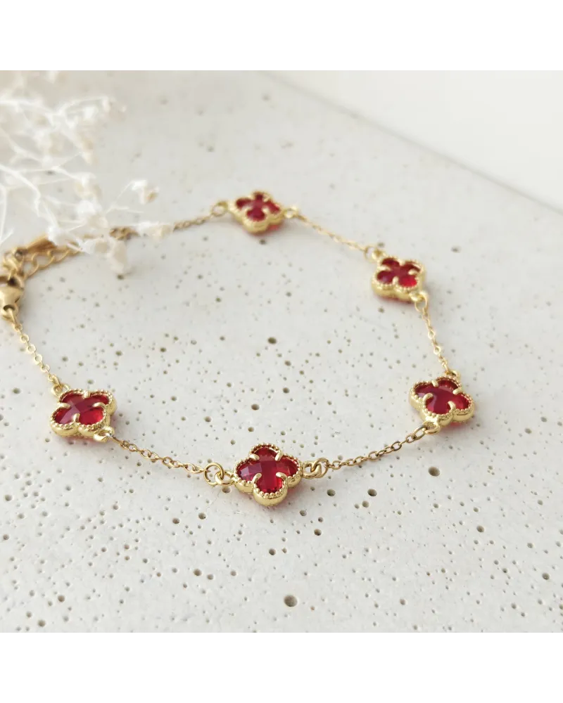 Bransoletka na rękę stal chirurgiczna pozłacana 14k złotem, czerwone KONICZYNY 9mm BST1780 Bransoletka na rękę stal chirurgiczna pozłacana 14k złotem, czerwone KONICZYNY 9mm BST1780