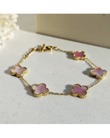 Bransoletka na rękę stal chirurgiczna pozłacana 14k złotem, opalizujące KONICZYNY 13mm BST1777