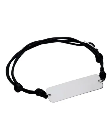 Bransoletka na sznurku srebrna - blaszka (LU086RHBLACK)