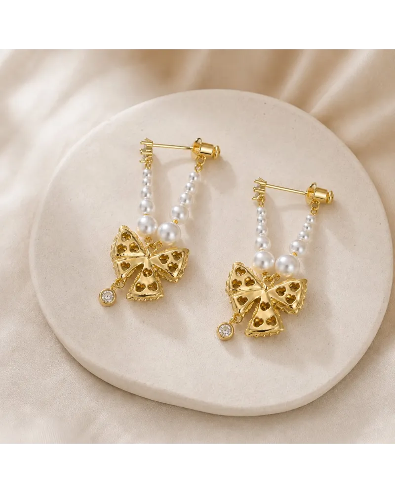 Kolczyki KOKARDY ze stali szlachetnej platerowane 14k złote, perły, sztyft S925 KST3342 Kolczyki KOKARDY ze stali szlachetnej platerowane 14k złote, perły, sztyft S925 KST3342