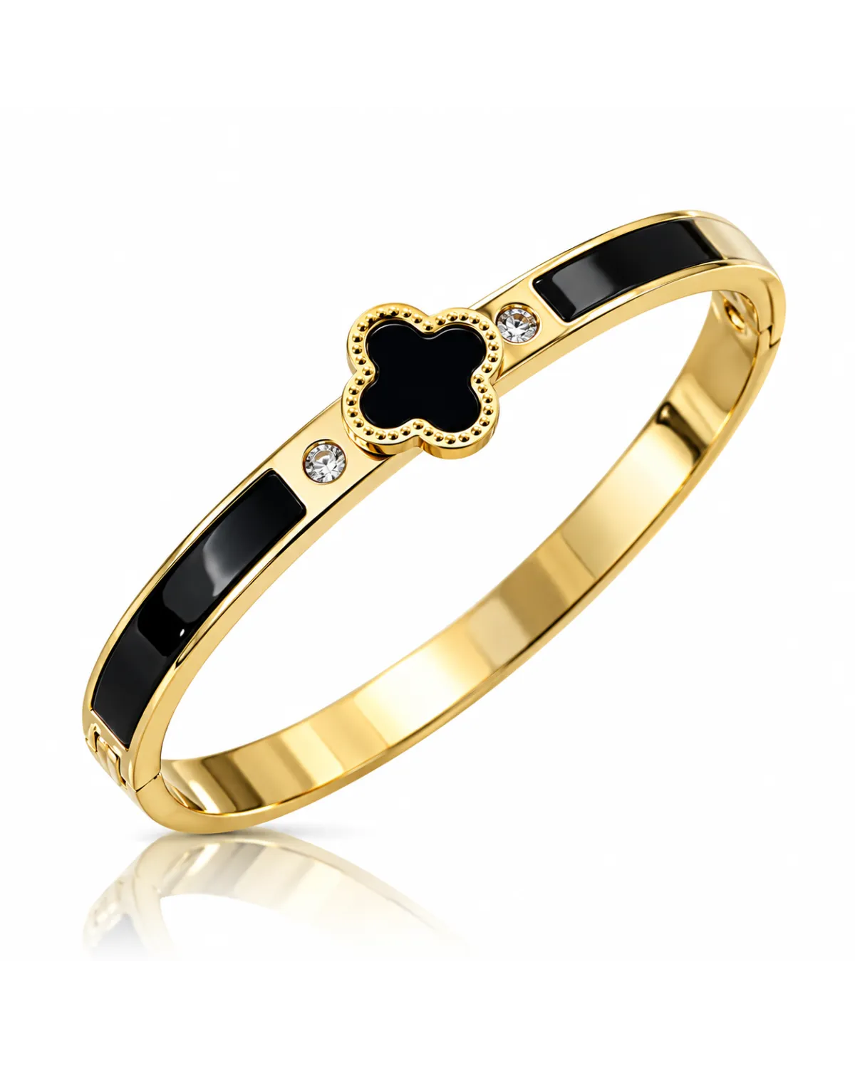 Bransoletka na rękę stal chirurgiczna pozłacana 14k złotem, obręcz czarna KONICZYNA BST1792 Bransoletka na rękę stal chirurgiczna pozłacana 14k złotem, obręcz czarna KONICZYNA BST1792