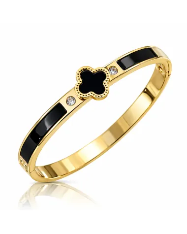 Bransoletka na rękę stal chirurgiczna pozłacana 14k złotem, obręcz czarna KONICZYNA BST1792