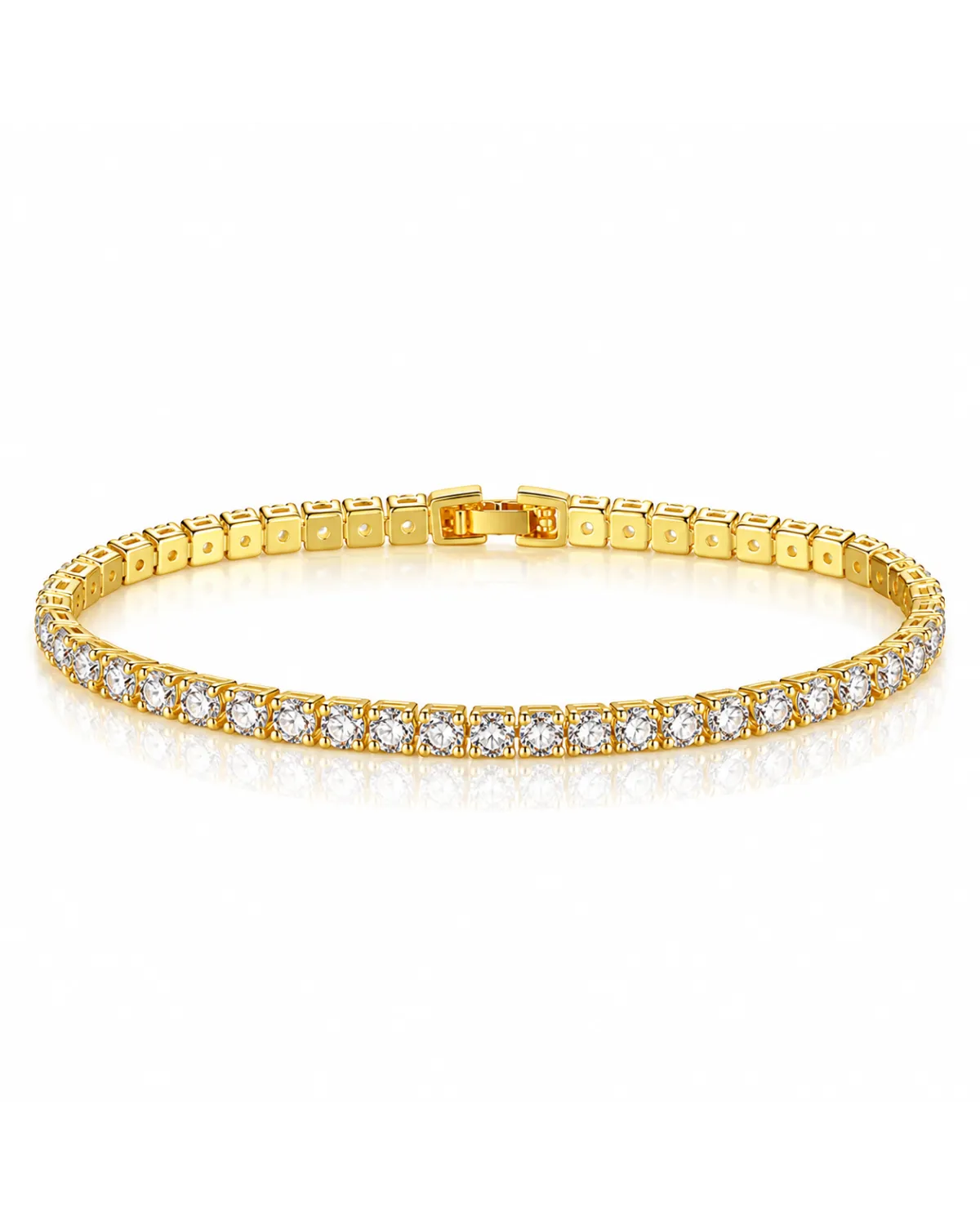 Bransoletka na rękę stal chirurgiczna pozłacana 14k złotem, tenisowa cyrkonie 3mm białe BST1803