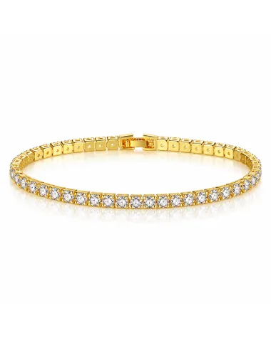Bransoletka na rękę stal chirurgiczna pozłacana 14k złotem, tenisowa cyrkonie 3mm białe BST1803