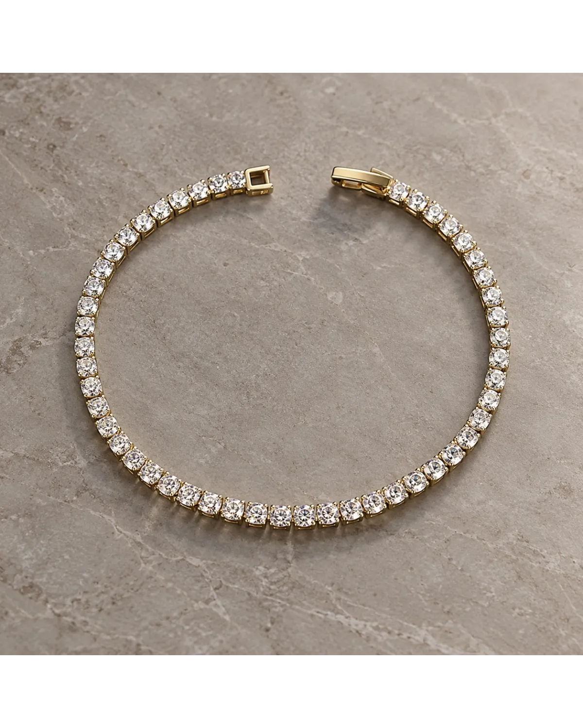 Bransoletka na rękę stal chirurgiczna pozłacana 14k złotem, tenisowa cyrkonie 3mm białe BST1803
