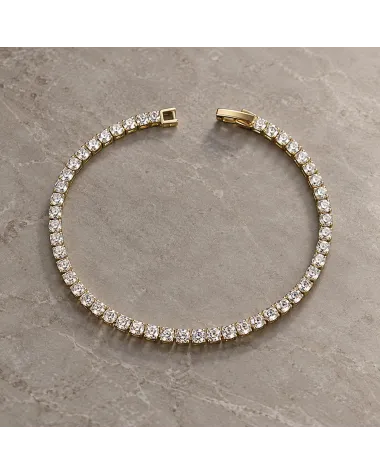 Bransoletka na rękę stal chirurgiczna pozłacana 14k złotem, tenisowa cyrkonie 3mm białe BST1803