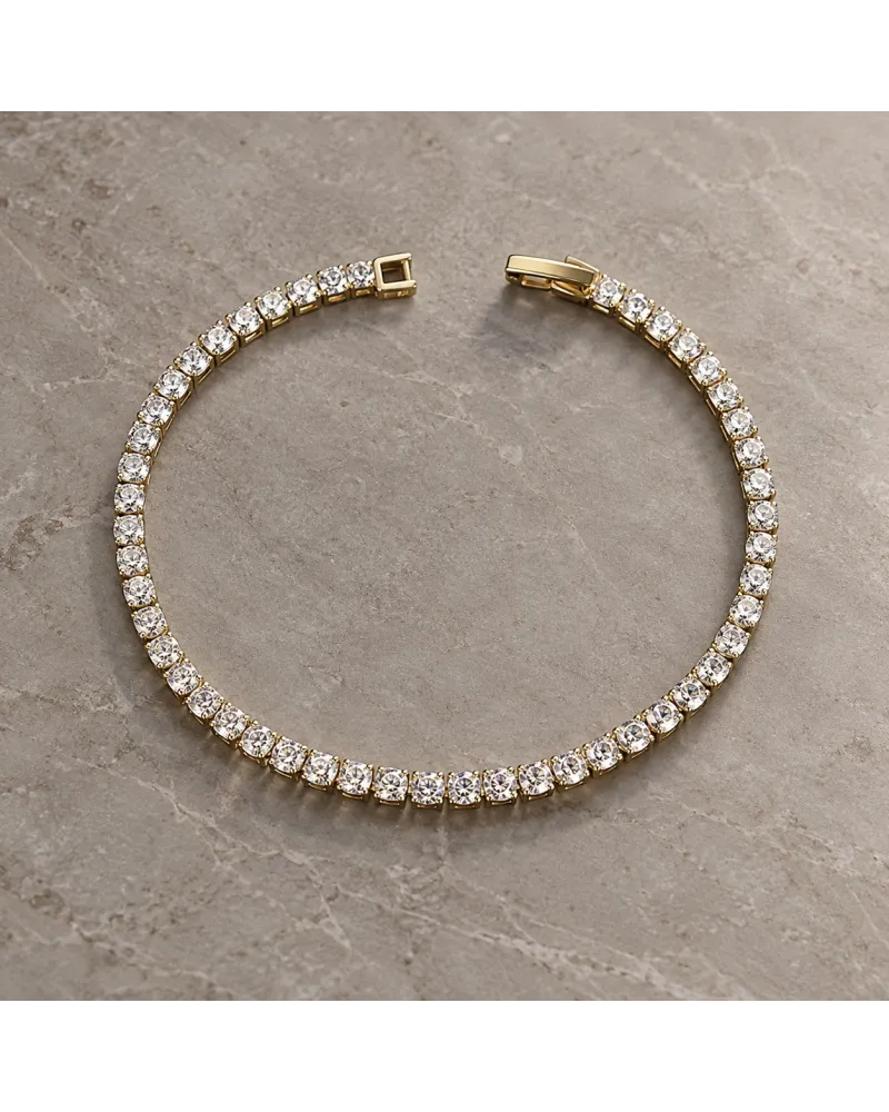 Bransoletka na rękę stal chirurgiczna pozłacana 14k złotem, tenisowa cyrkonie 3mm białe BST1803